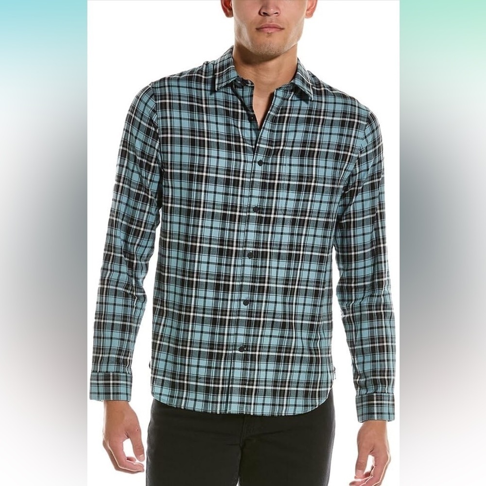 NWOT New VINCE Cotton Button Down Shirt Plaid Blue size XL